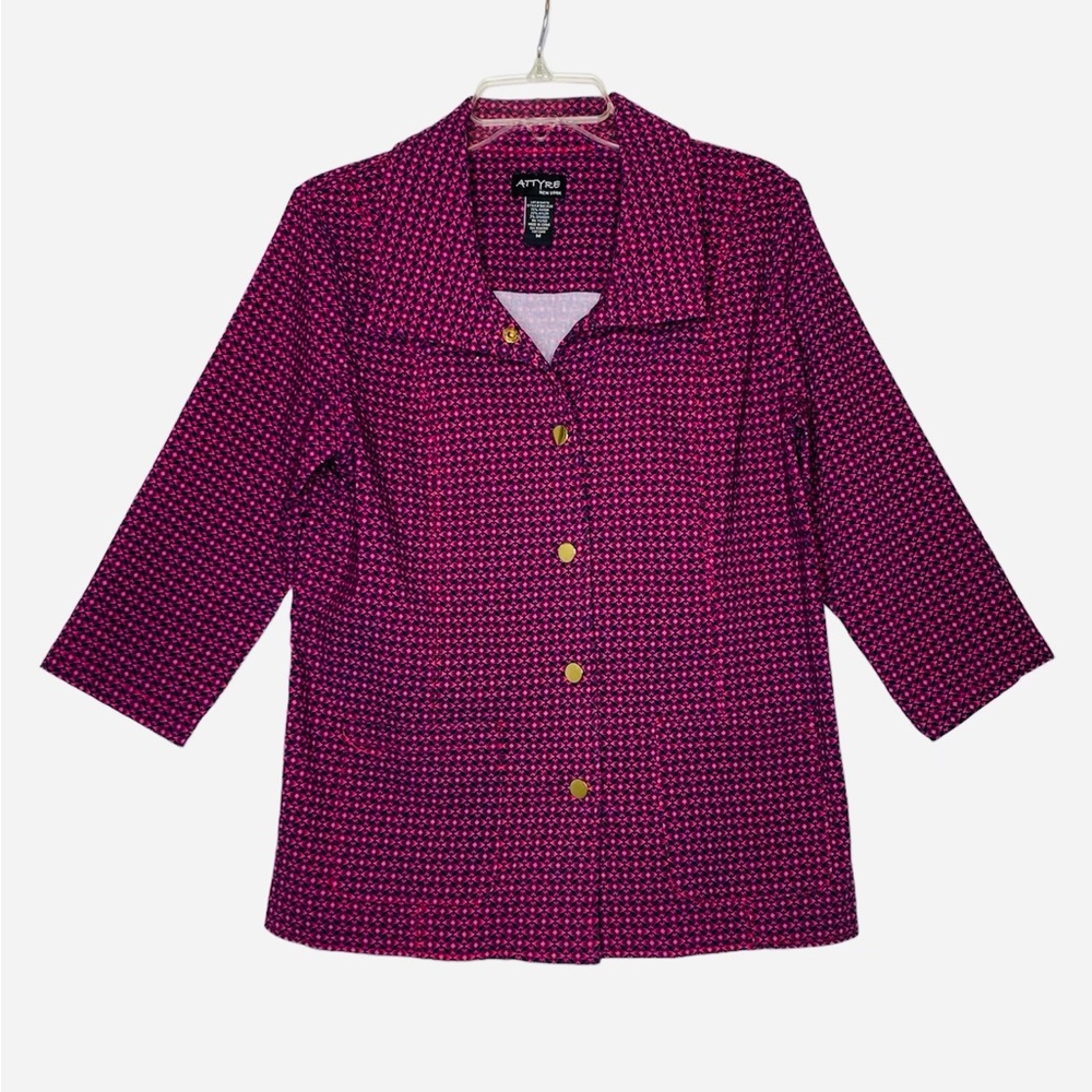 Attyre New York Women’s Pink Purple‎ 3/4 Sleeve Gold Snap Front Blazer    Sz M